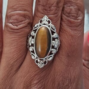 African Tigers Solitaire Flower Ring with copper magnet therapy